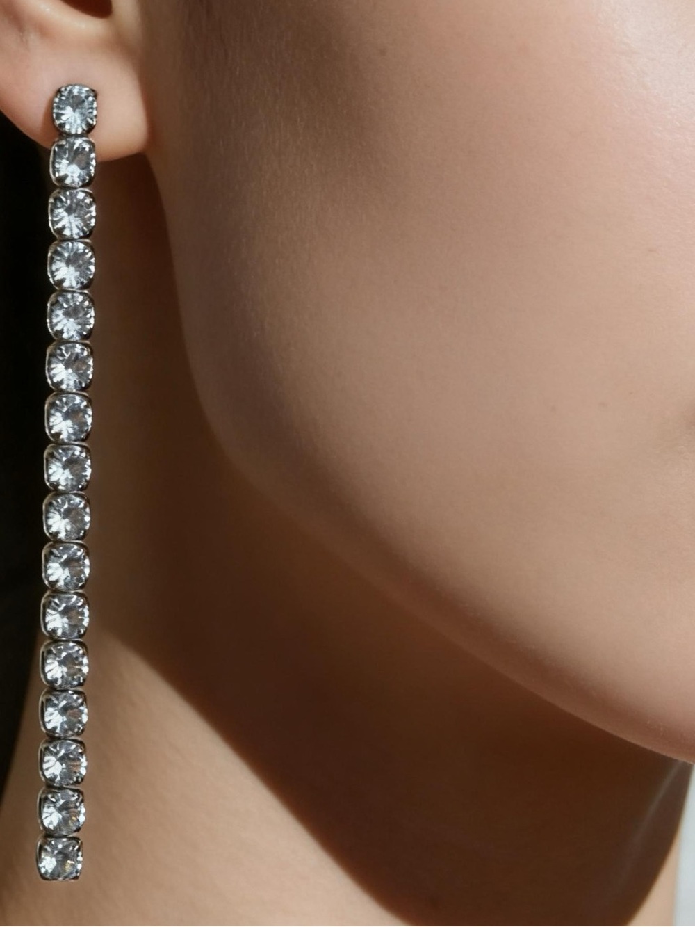 Long Clear Crystal Line Drop Earrings - Women Jewelry